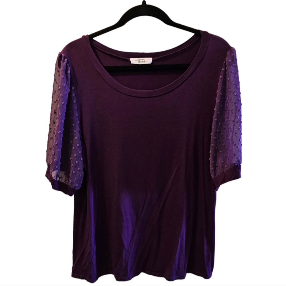Beacon Kennedy Swiss Dot Sheer Puff Sleeve Top in Purple - Size XL